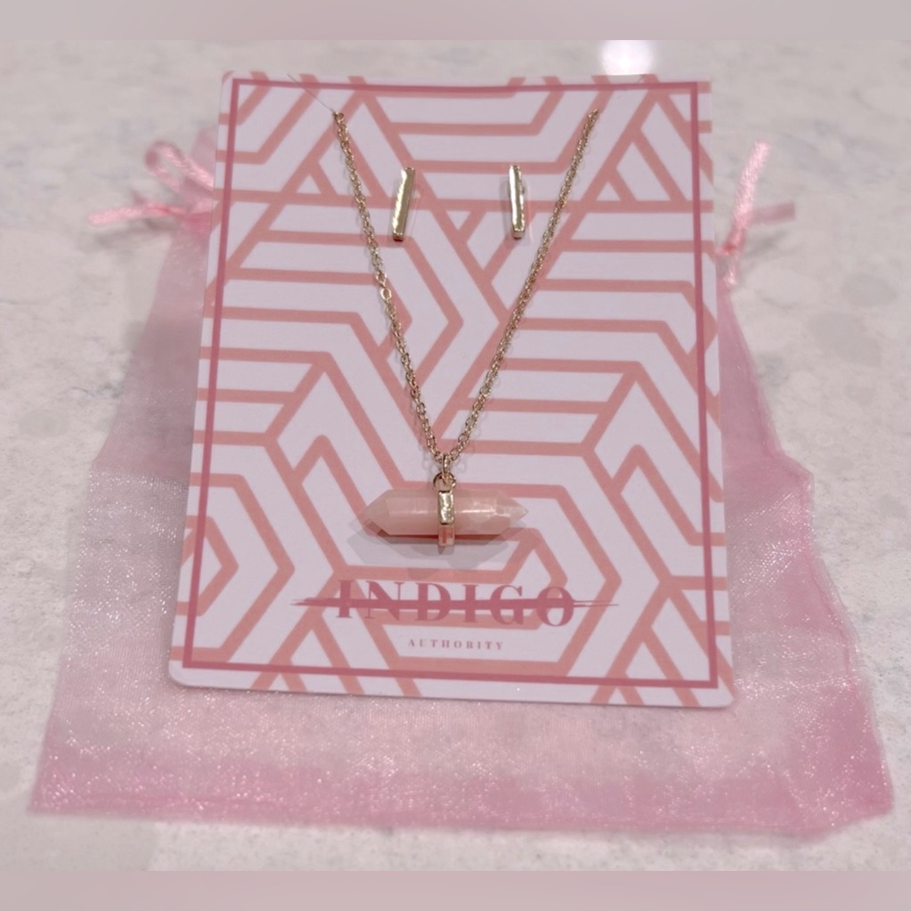 Indigo Authority Coral Pink Long Necklace And Earrings Set, Nwt